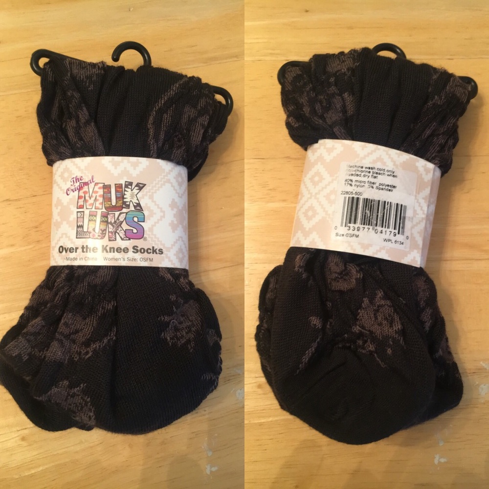 Muk Luks Over the Knee brown patterned socks